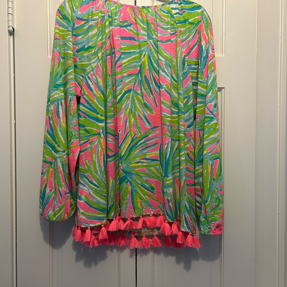 Lilly Pulitzer Women's Leaf Print Long Sleeve Top - Pink and Green - Picture 3 of 5